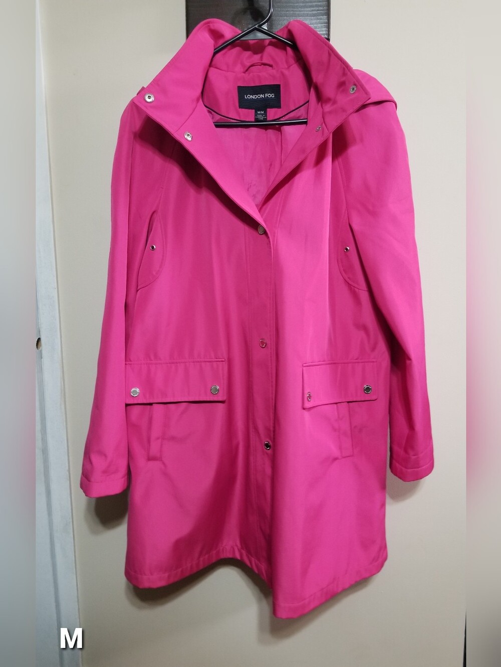 London Fog Hot Pink Hooded Trench Coat Weather resistant Medium